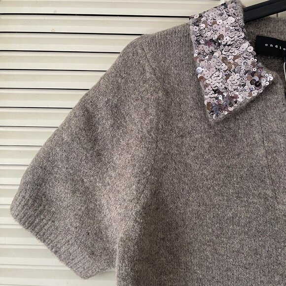 NWT Anthropologie Endless Rose Short-Sleeve Sequin-Collar Sweater Size M - Picture 8 of 10